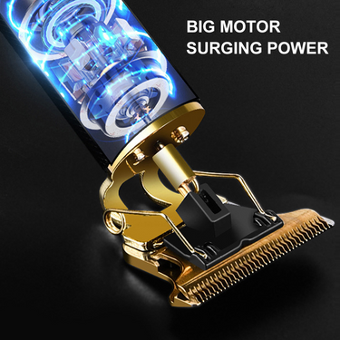 Professional cordless T-blade trimmer with low-noise motor and carbon steel blades
